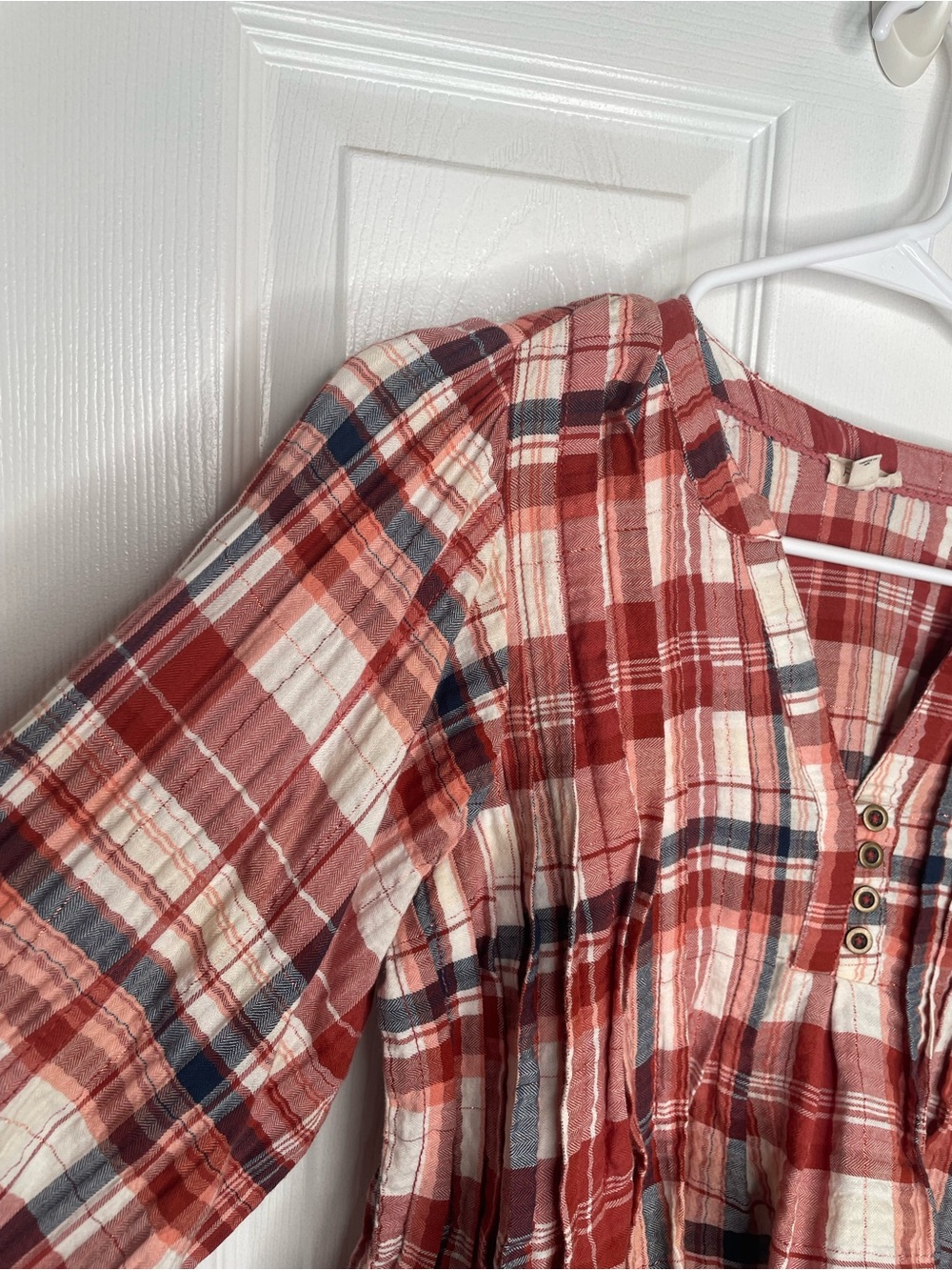Pilcro Long-Sleeve Pleated Swing Blouse Plaid Preppy Academia Schoolgirl Boho XS - Picture 7 of 15